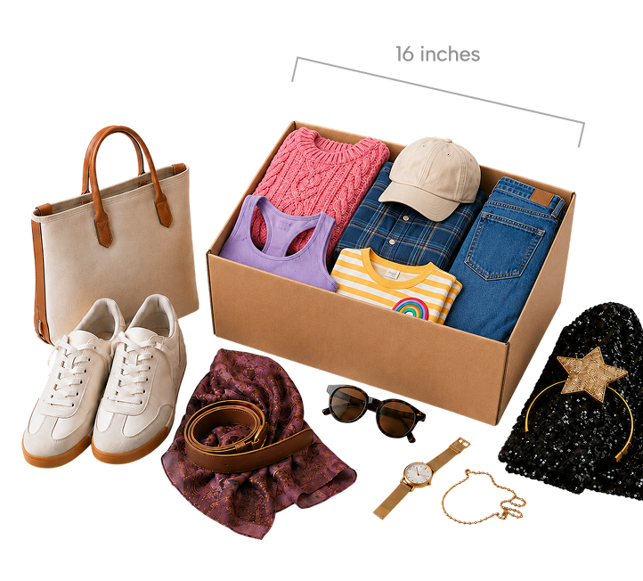 BYO Clothes Box full of clothing, shoes and accessories